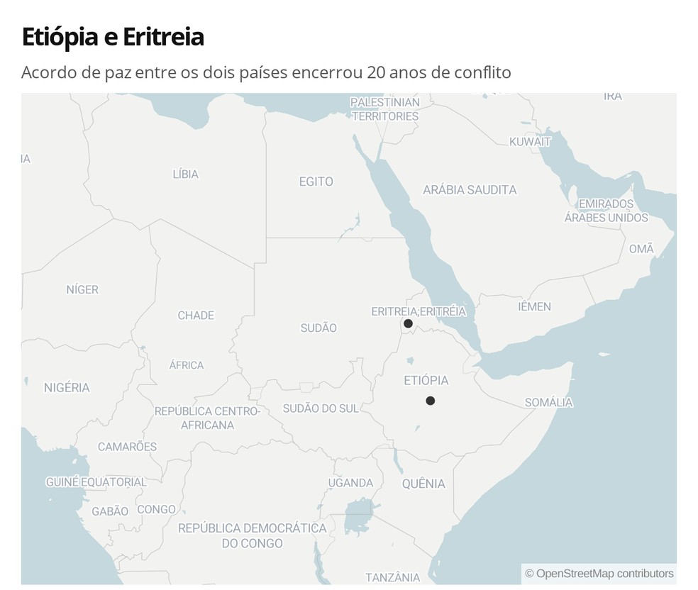 Mapa mostra Etiópia e Eritreia  — Foto: Letícia Macedo/G1