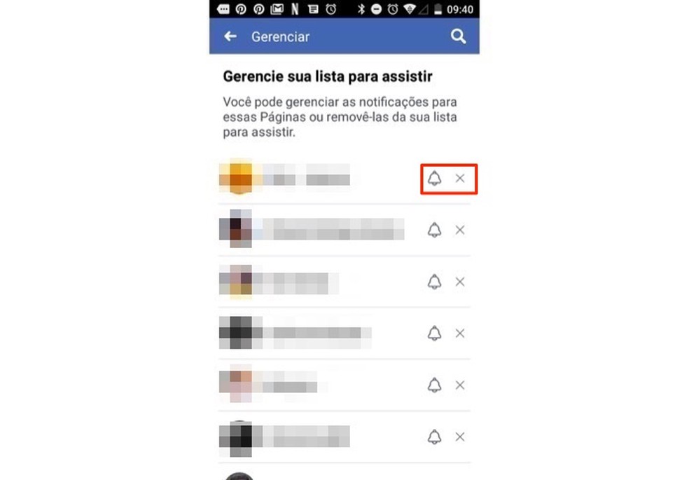 Ação para gerenciar páginas que exibem conteúdos sugeridos no Facebook Watch para Android — Foto: Reprodução/Marvin Costa