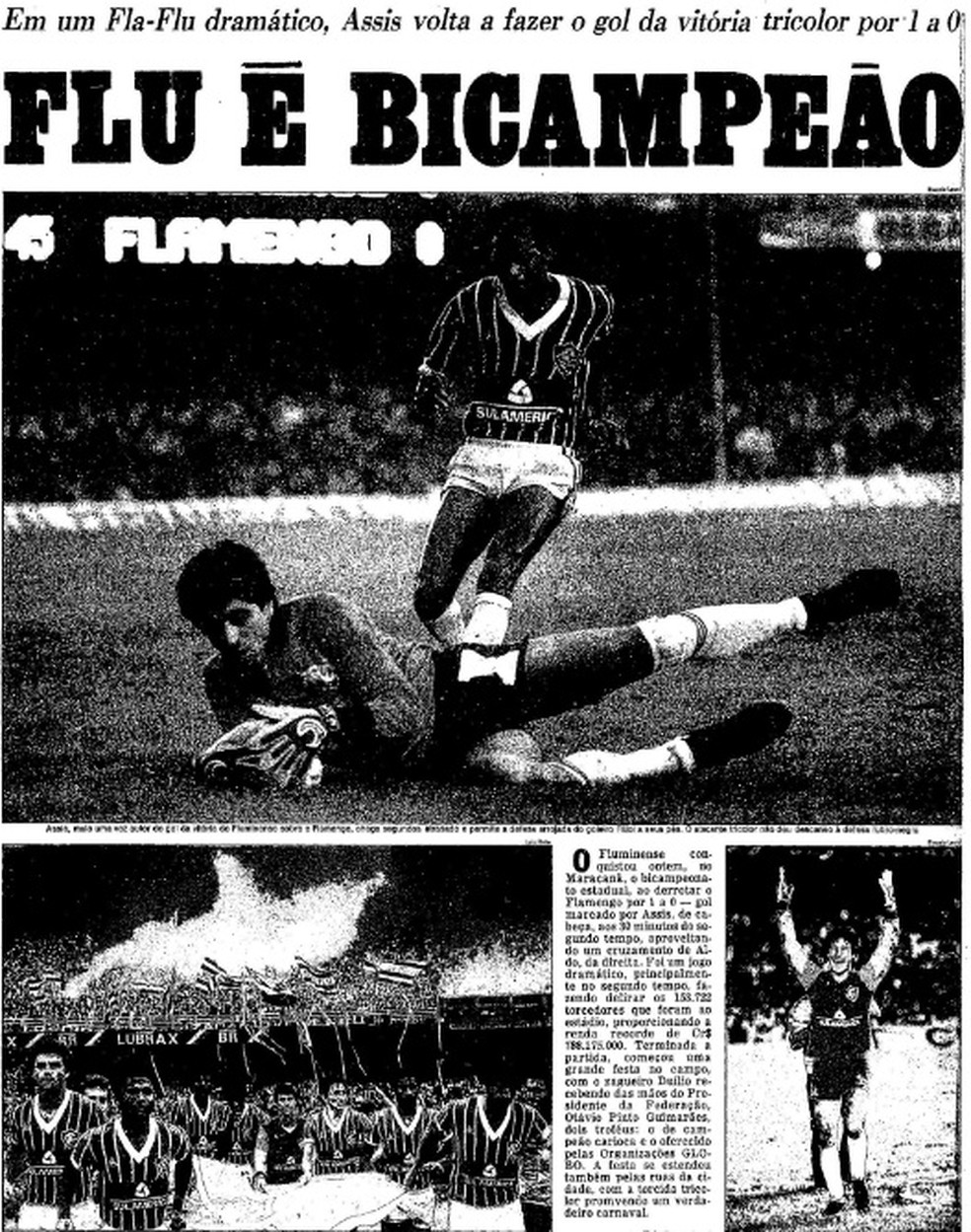 Imprensa destaca bicampeonato carioca do Fluminense em 1984  Foto: Reproduo / O Globo