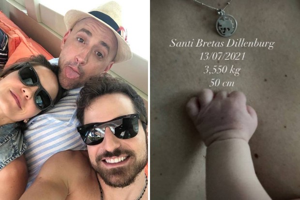 Tamara Bretas com o irmão, Thales Bretas, e o cunhado, Paulo Gustavo; ela deu à luz o primeiro filho (Foto: Reprodução/Instagram)