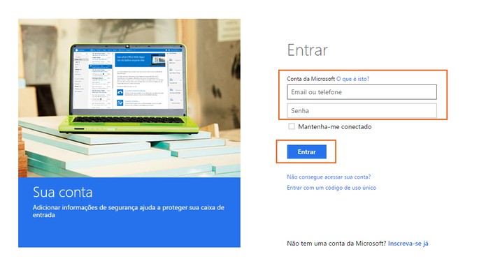 Acesse a conta Microsoft com as credenciais de login e senha do Outlook (Foto: Reprodução/Barbara Mannara)