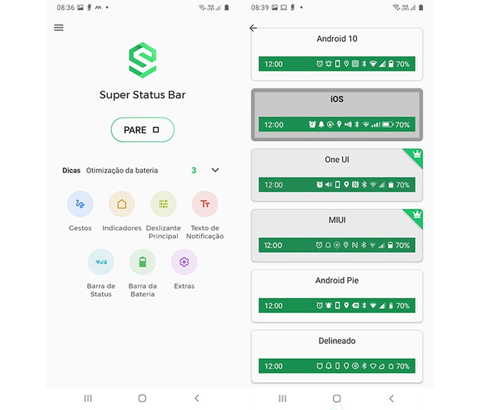 Usuários podem customizar a barra de status do smartphone usando o aplicativo Super Status Bar — Foto: Reprodução/Marcela Franco