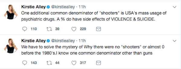A atriz Kristie Alley culpou o uso de remédios de tratamento pisquiátricos para os massacres constantes ocorridos nos EUA (Foto: Twitter)