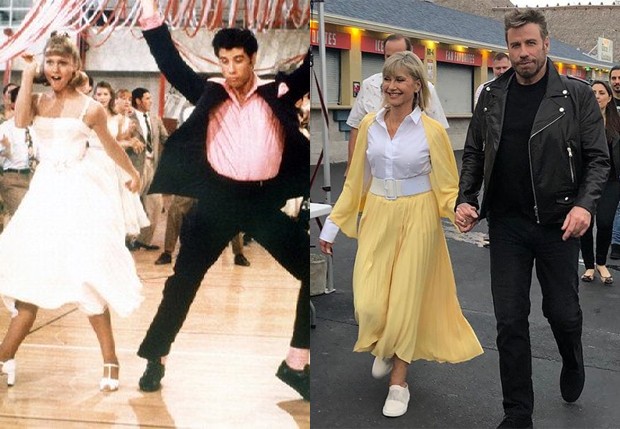 Olivia Newtron John e John Travolta em Grease (1978) e em 2019 (Foto: Reprodução/Instagram)