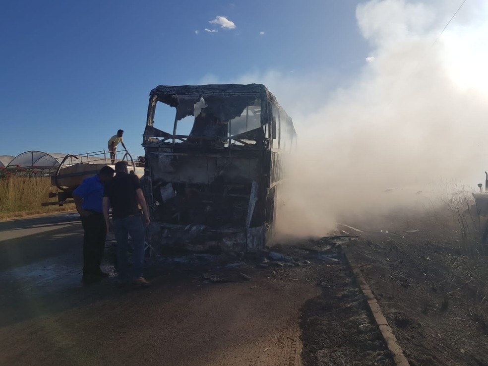 Incêndio destruiu ônibus na TO342 — Foto: Divulgação