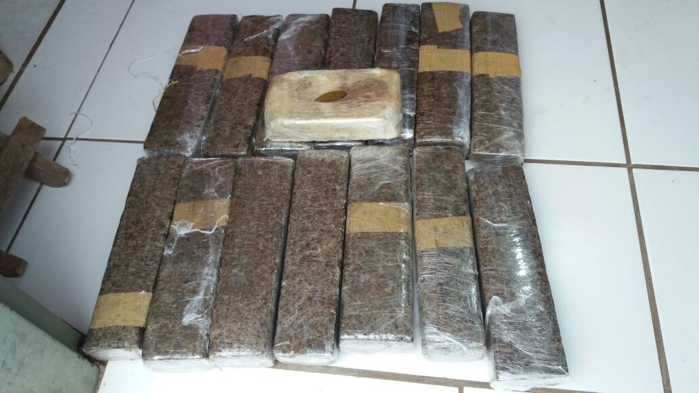 Em Cuiabá, no Residencial Alice Novack, os policiais apreenderam 14 tabletes de maconha e 1 kg de pasta base (Foto: Polícia Civil de MT/Assessoria)