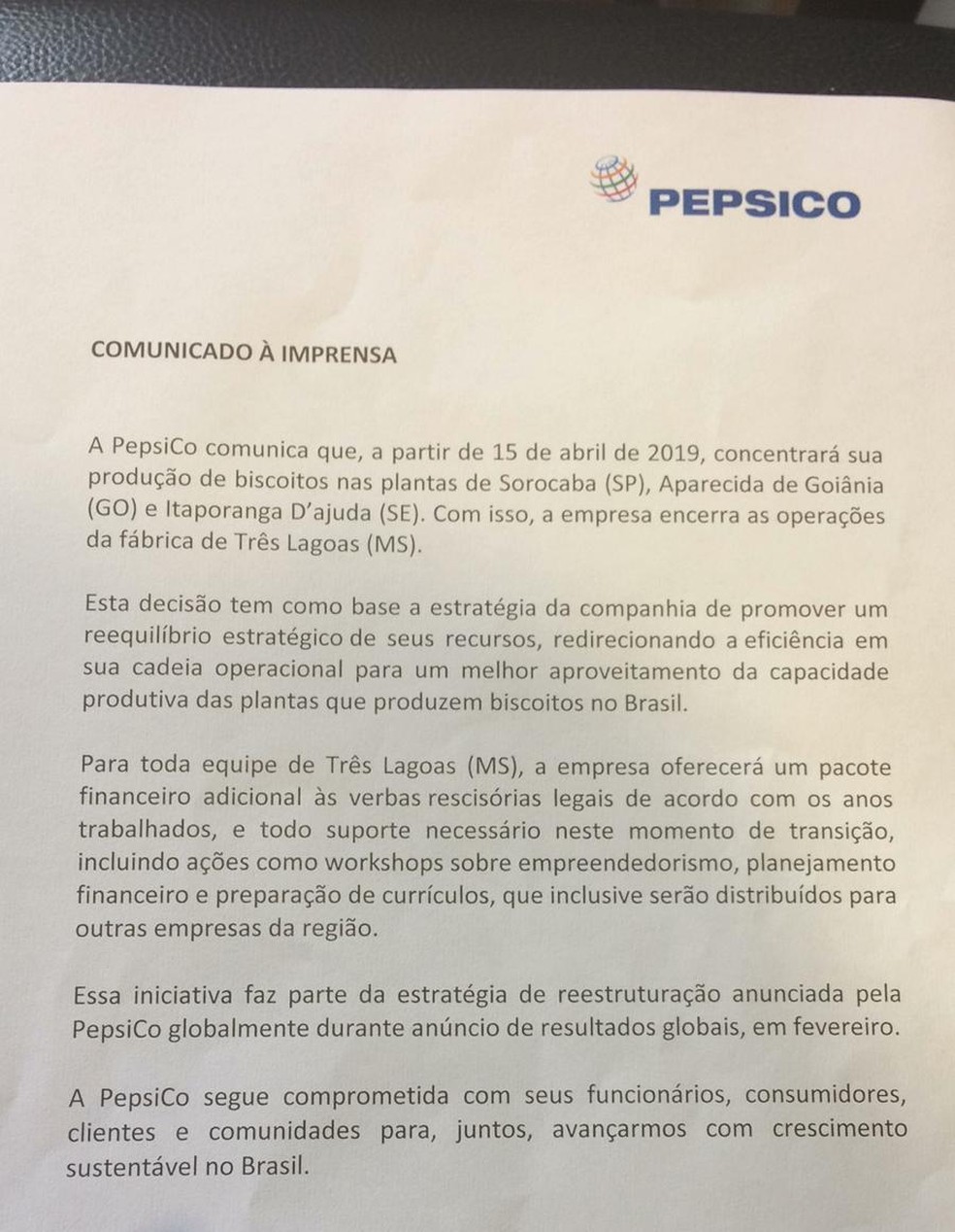 Nota emitida pela empresa  â Foto: TV Morena/ReproduÃ§Ã£o