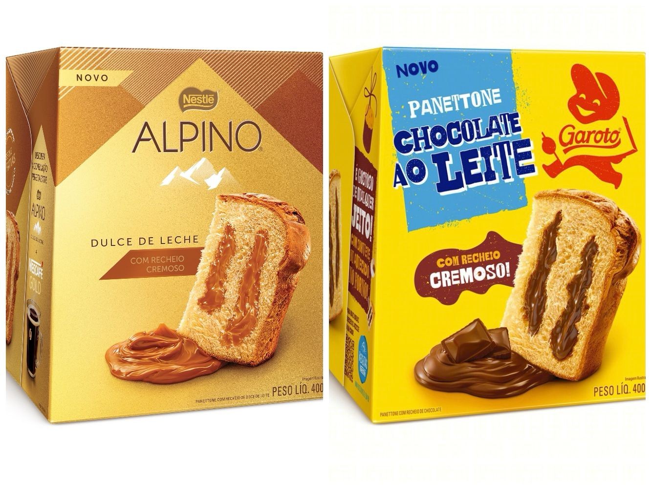Panetones Alpino doce de leite e Garoto chocolate ao leite (Foto: Divulgação)