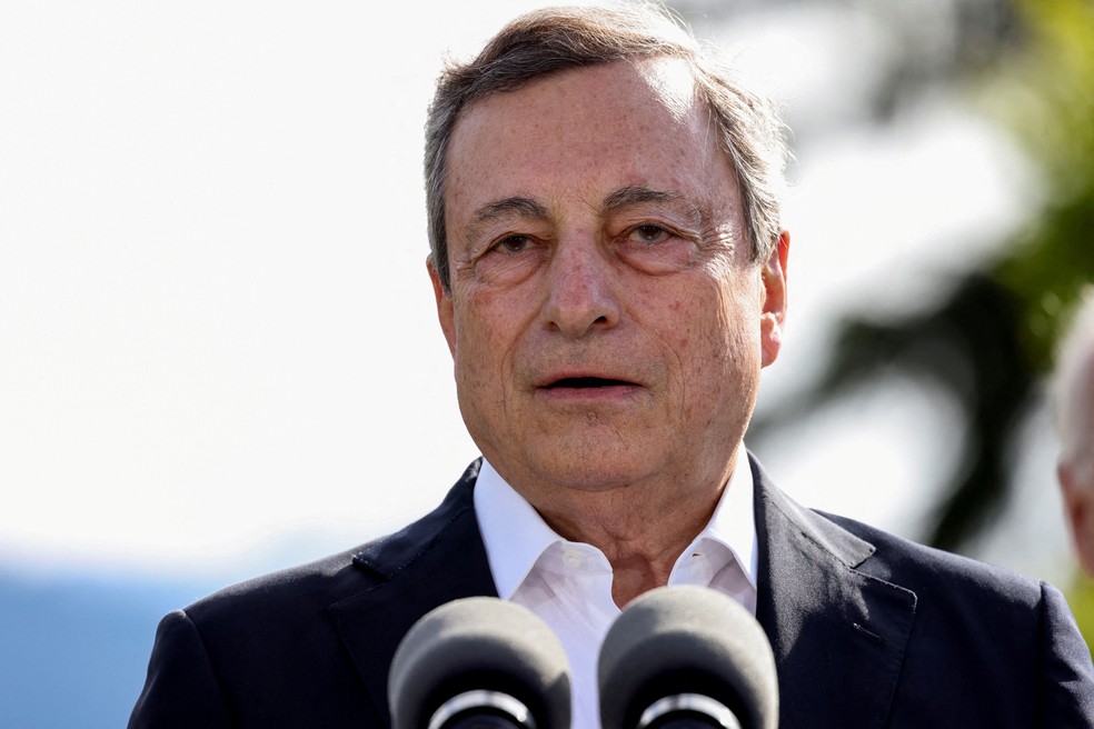 Primeiro-ministro da Itália, Mario Draghi, durante encontro dos líderes do G7 na Alemanha, no dia 26 de junho de 2022 — Foto: REUTERS/Lukas Barth