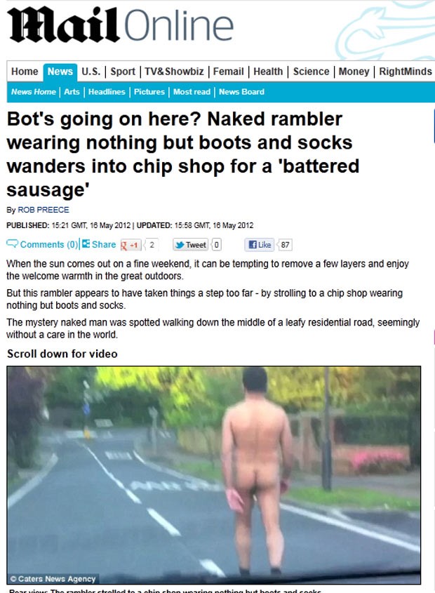 Homem foi flagrado caminhando nu em de Enfield, norte de Londres. (Foto: Reprodução/Daily Mail)