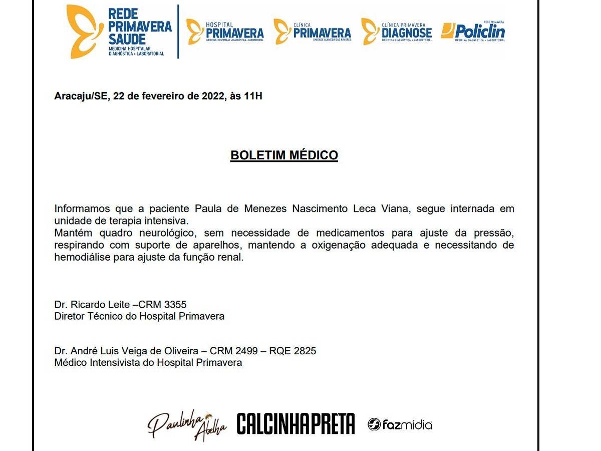 Boletim médico de Paulinha Abelha (Foto: Reprodução/Instagram)