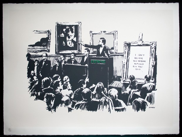 Obra de Banksy avaliada em 95 mil dólares foi queimada em transmissão ao vivo (Foto: Reprodução/@BurntBanksy)