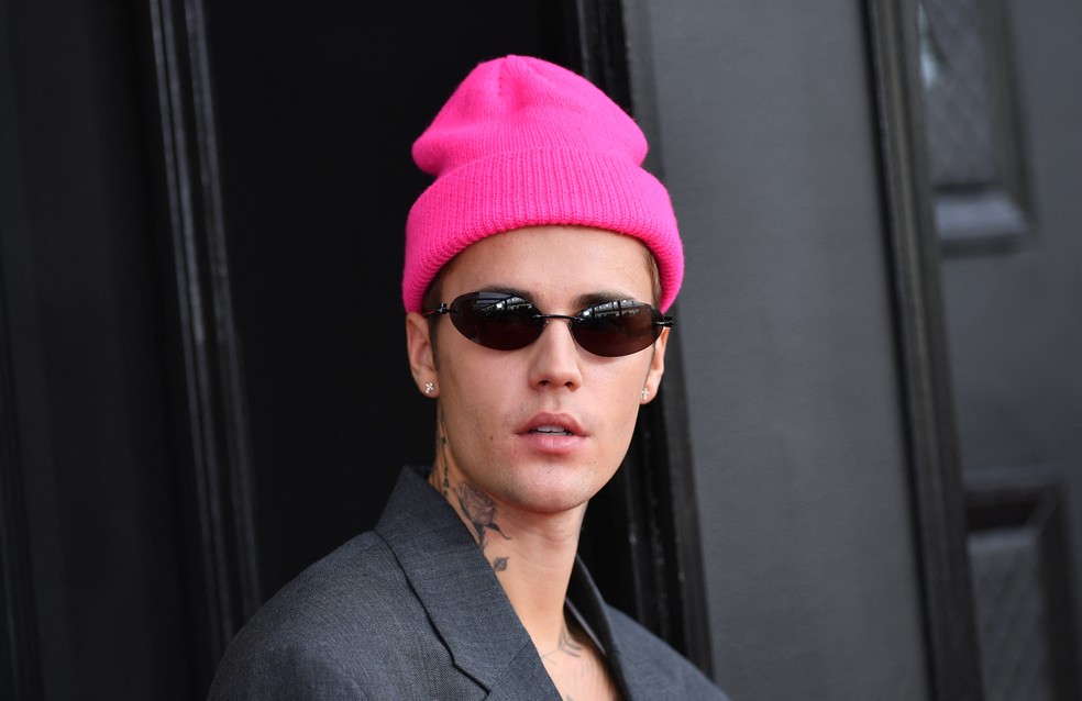 Justin Bieber no Grammy 2022 — Foto: Angela Weiss/AFP