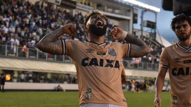 Gabigol comemora em Santos x Fluminense