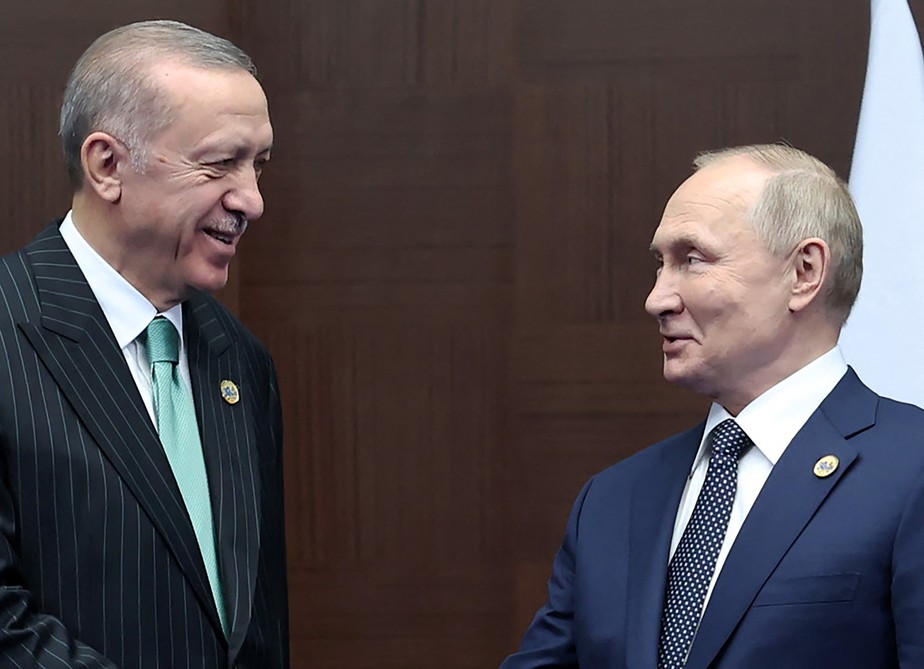 O presidente turco, Recep Tayyip Erdogan, o líder russo, Vladimir Putin