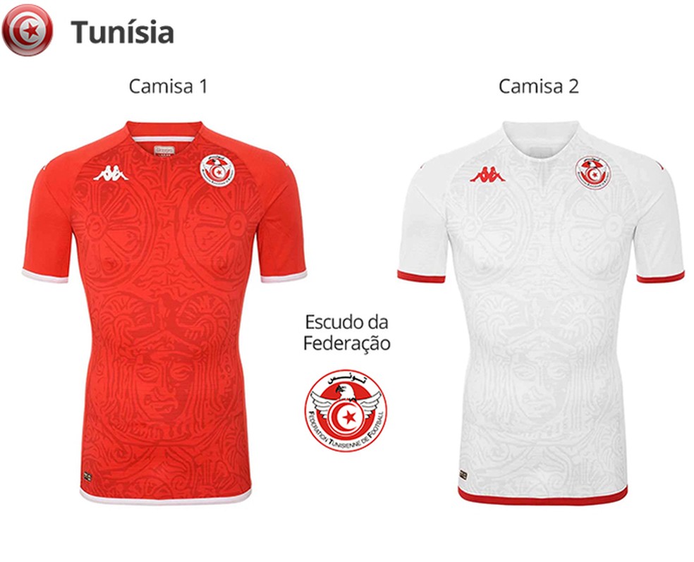 Uniformes da Tunísia para a Copa do Mundo de 2022 — Foto: Divulgação