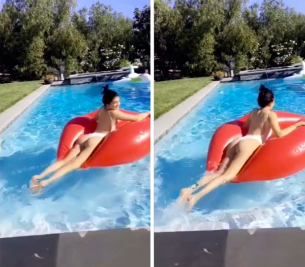 Kylie Jenner nadando na piscina de sua casa (Foto: Instagram)