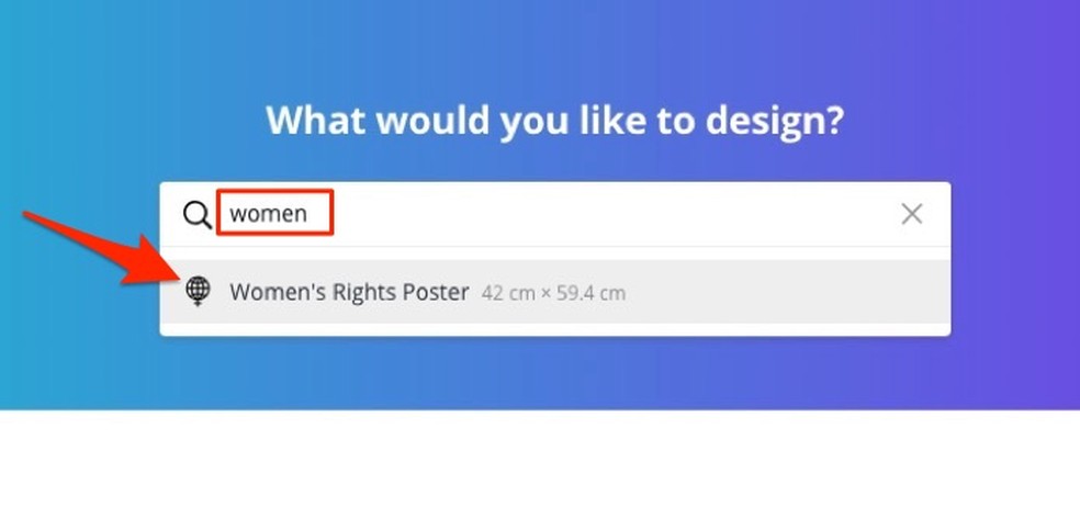Ação para buscar modelos de arte para o dia internacional da mulher no serviço online Canva — Foto: Reprodução/Marvin Costa