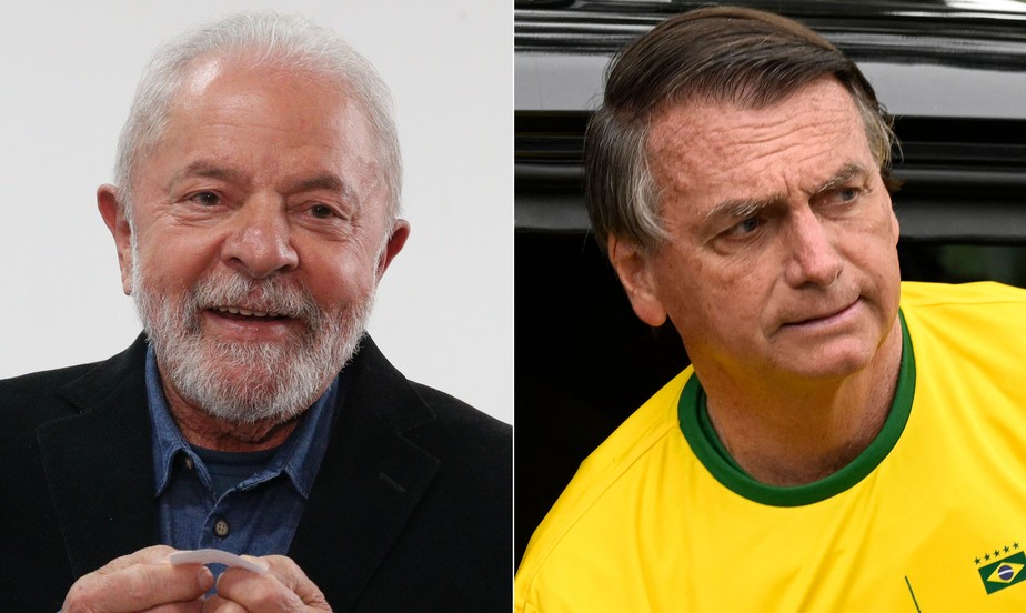 O ex-presidente Lula (PT) e o presidente Jair Bolsonaro (PL) no domingo da votação