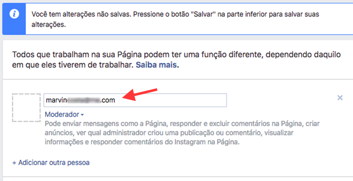 Ferramenta para adicionar um moderador de comentários em uma página do Facebook (Foto: Reprodução/Marvin Costa)