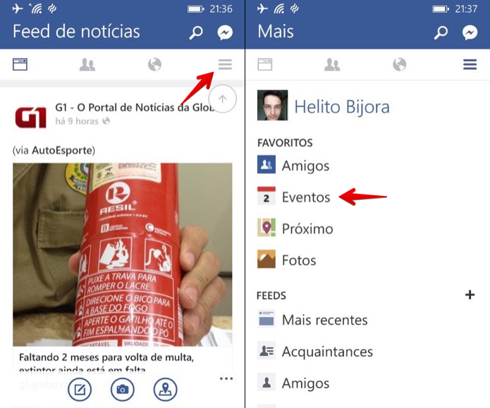 Acessando eventos do Facebook no Windows Phone (Foto: Reprodu??o/Helito Bijora) 