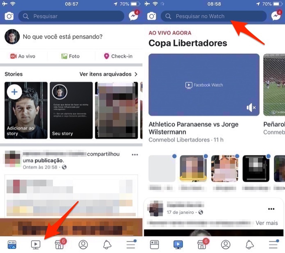 Ação para iniciar uma pesquisa no Facebook Watch para iPhone — Foto: Reprodução/Marvin Costa