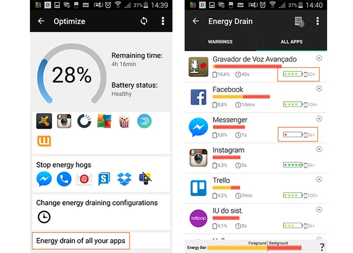 Confira a lista com todos os apps e quais drenam mais bateria (Foto: Reprodução/Barbara Mannara)
