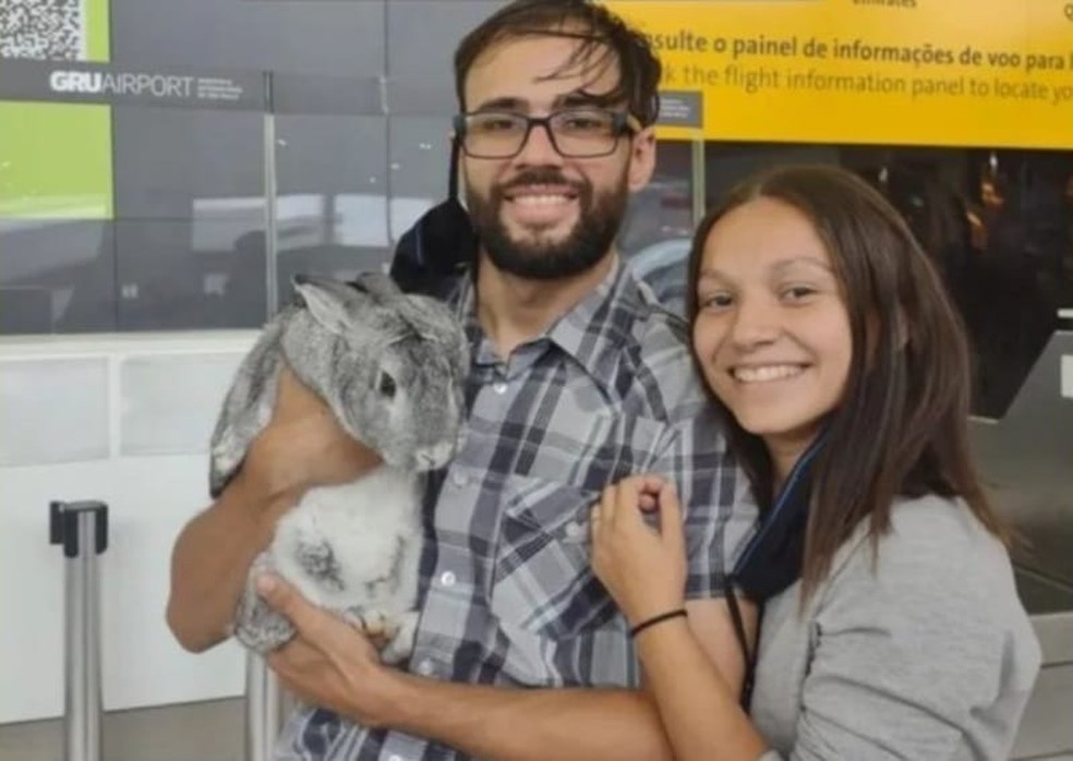 Passageiro embarca em voo internacional com coelho após confusão em aeroporto de SP — Foto: Divulgação/Redes sociais 