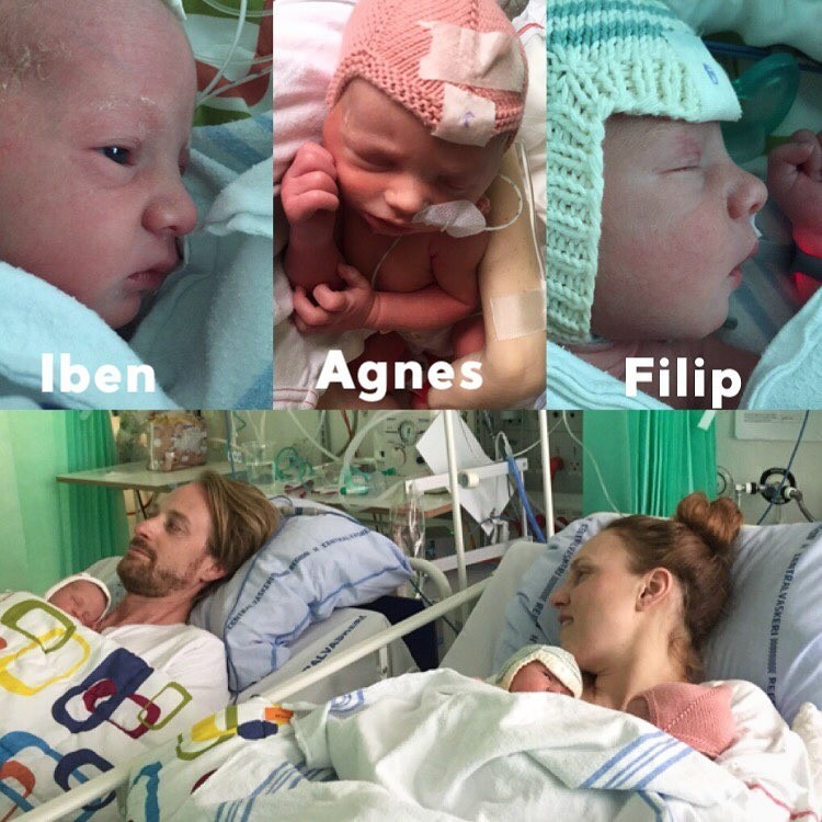 Maria dá à luz seus trigêmeos: Iben, Agnes e Filip (Foto: Reprodução/Instagram)