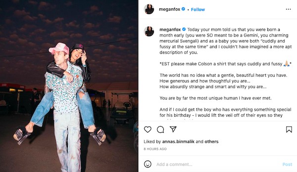 O post com a declaração de amor de Megan Fox para Machine Gun Kelly (Foto: Instagram)