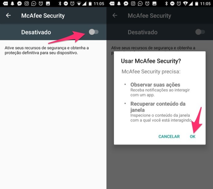 Ação para ativar o McAfee Security Mobile nas configurações do Android (Foto: Reprodução/Marvin Costa)