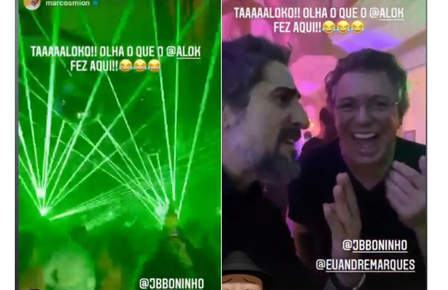 Marcos Mion mostra efeito de luzes da apresentação de Alok na pista de dança e vibra com Boninho (Foto: Reprodução/Instagram)