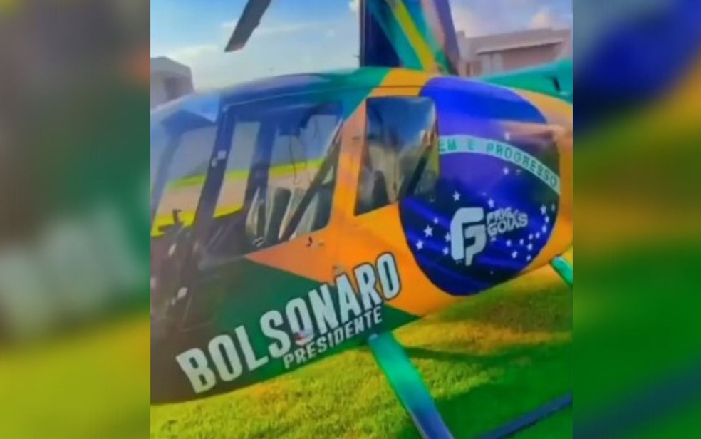 Helicóptero usado em suposta campanha eleitoral irregular em Goiânia, em Goiás — Foto: Reprodução/Instagram