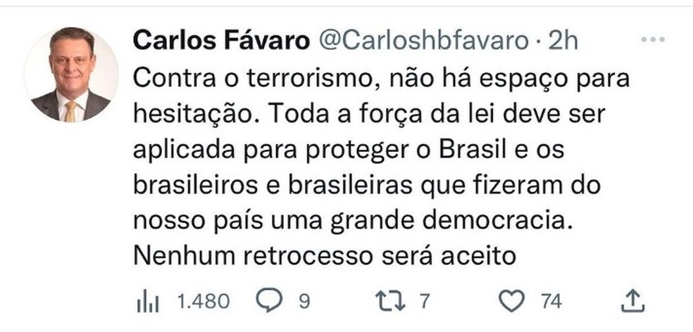 Ministro da Agricultura, Carlos Fávaro fez publicação contra atos terroristas em rede social.  — Foto: Reprodução