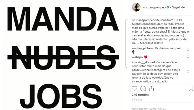 Cristiana Pompeo pede emprego na web (Foto: Reprodução/Instagram)