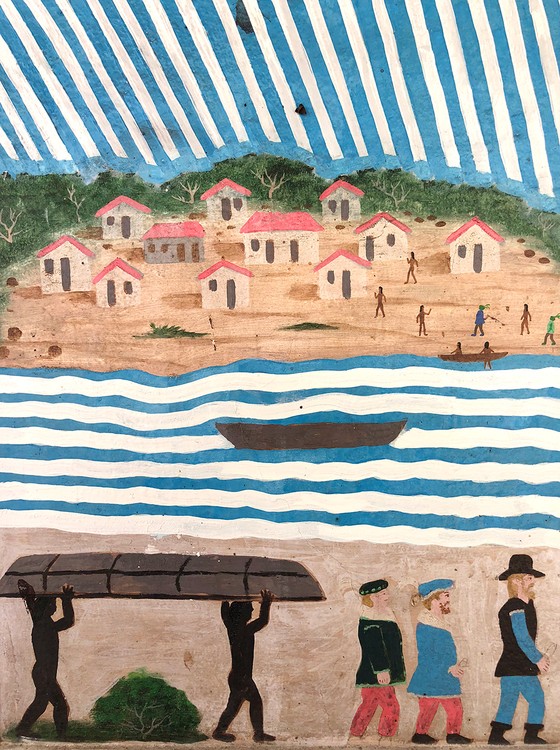 A pintura de Jeovah Santos, com suas linhas e pontos na tela (Foto: RENAN QUEVEDO)