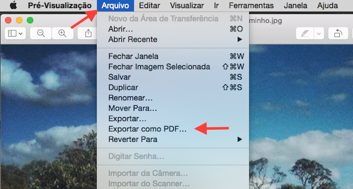 Acessando a ferramenta para exportar a foto em PDF na Pr?-Visualiza??o do Mac (Foto: Reprodu??o/Marvin Costa)