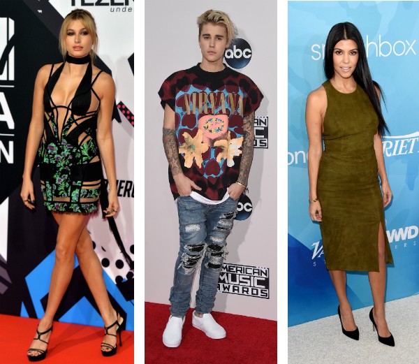 Hailey Baldwin, Justin Bieber e Kourtney Kardashian (Foto: Getty Images)