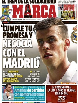 Jornal destaca que Bale quer ir ao Real Madrid (Foto: Reprodução / Marca)