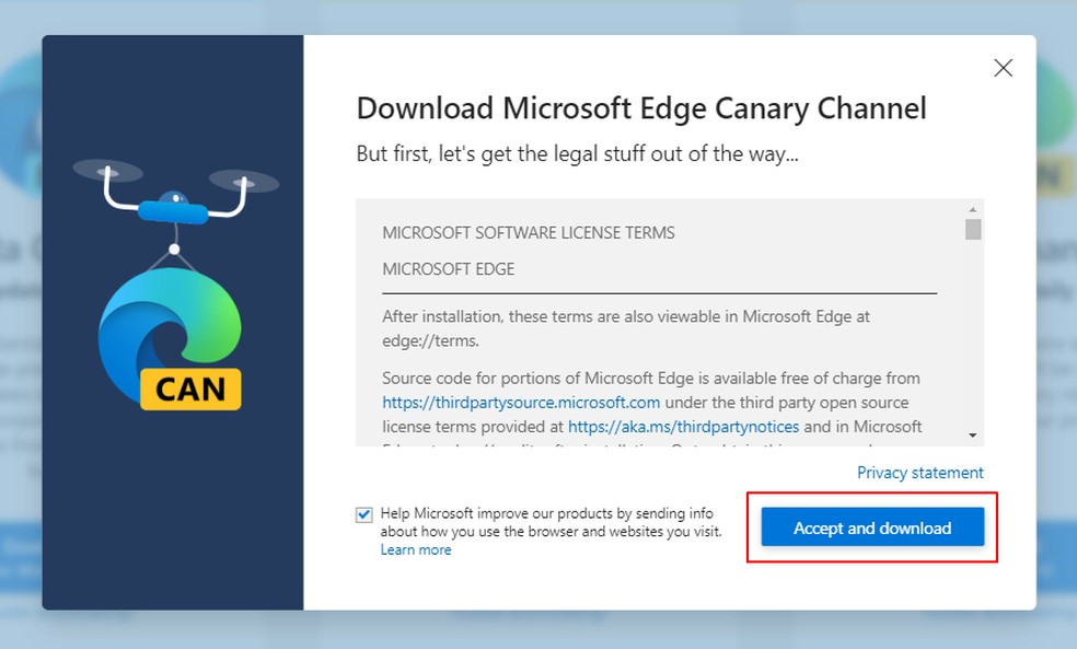 Baixando a versão Canary do Microsoft Edge — Foto: Reprodução/Rodrigo Fernandes