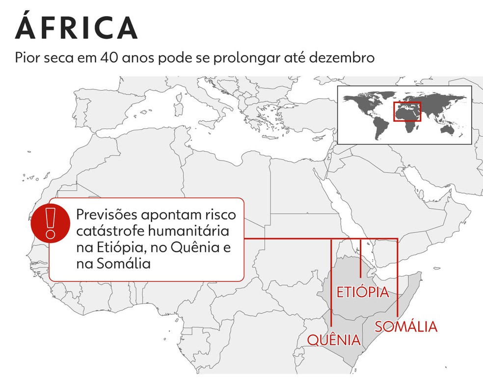 Mapa mostra efeitos da seca na África — Foto: g1