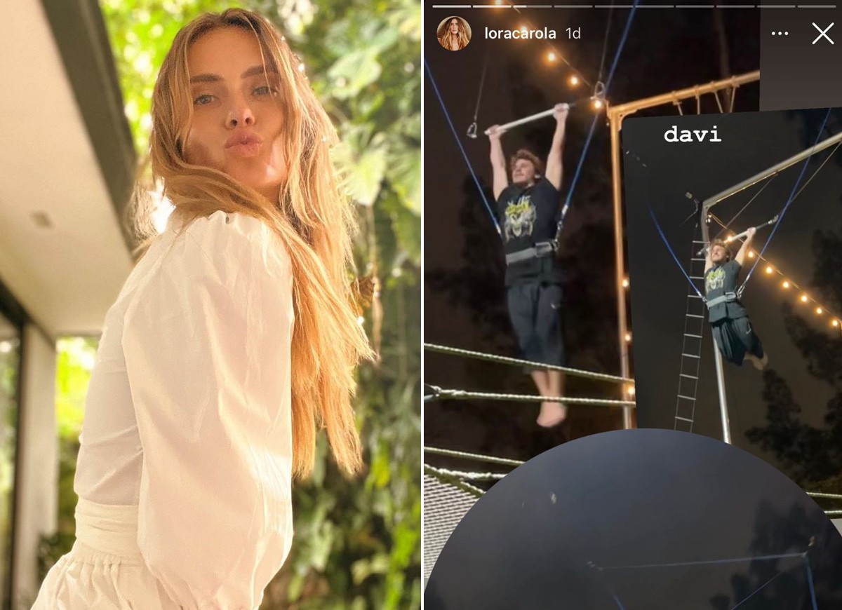 Carolina Dieckmann mostra Davi no trapézio (Foto: Reprodução/Instagram)
