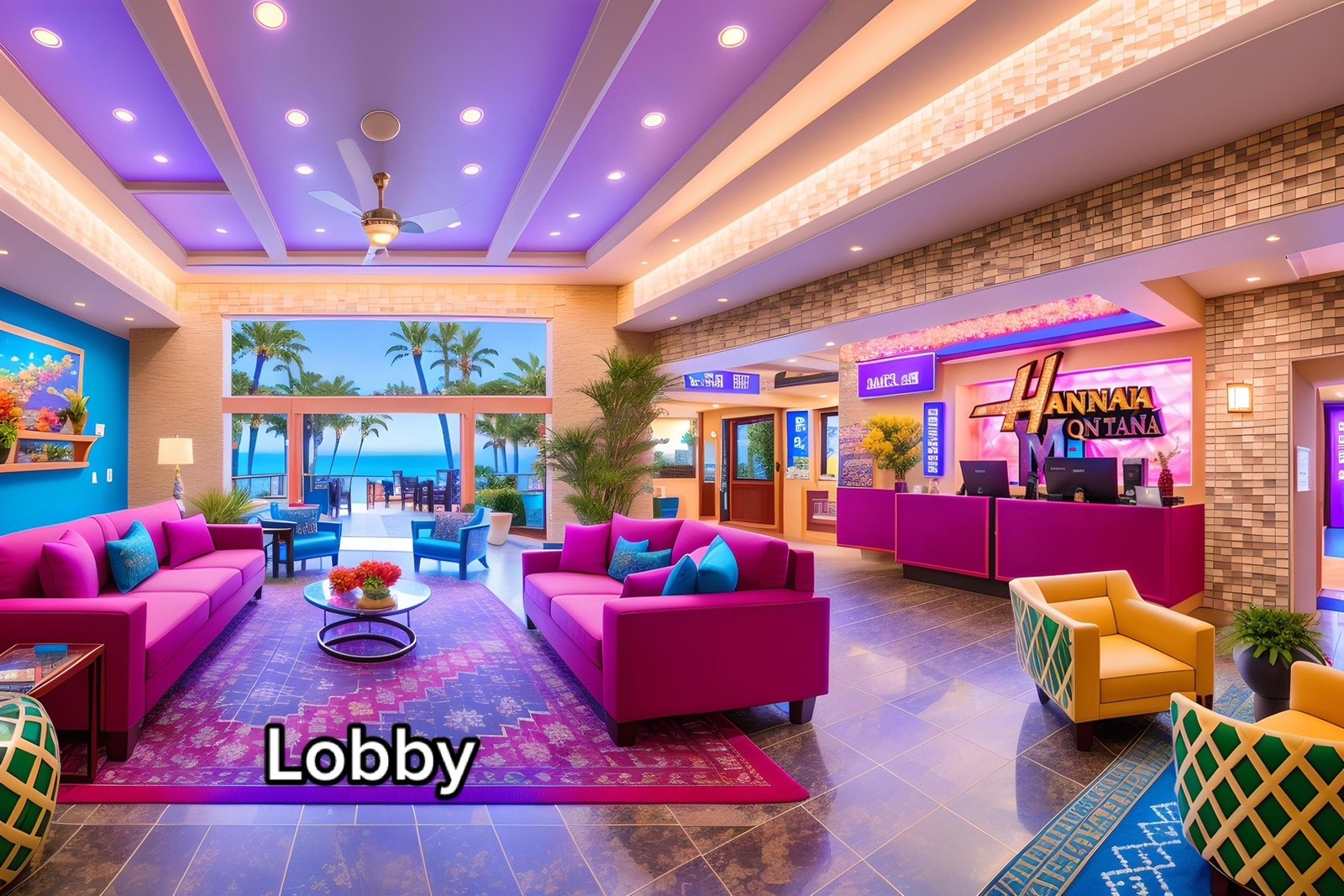 Lobby do resort inspirado em Hannah Montana — Foto: aipresence / TikTok / Reprodução