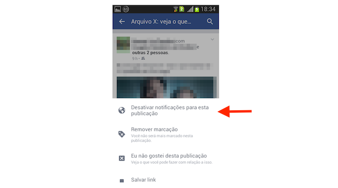 Desativando as notificações em uma postagem onde o usuário foi marcado no Facebook para Android (Foto: Reprodução/Marvin Costa)