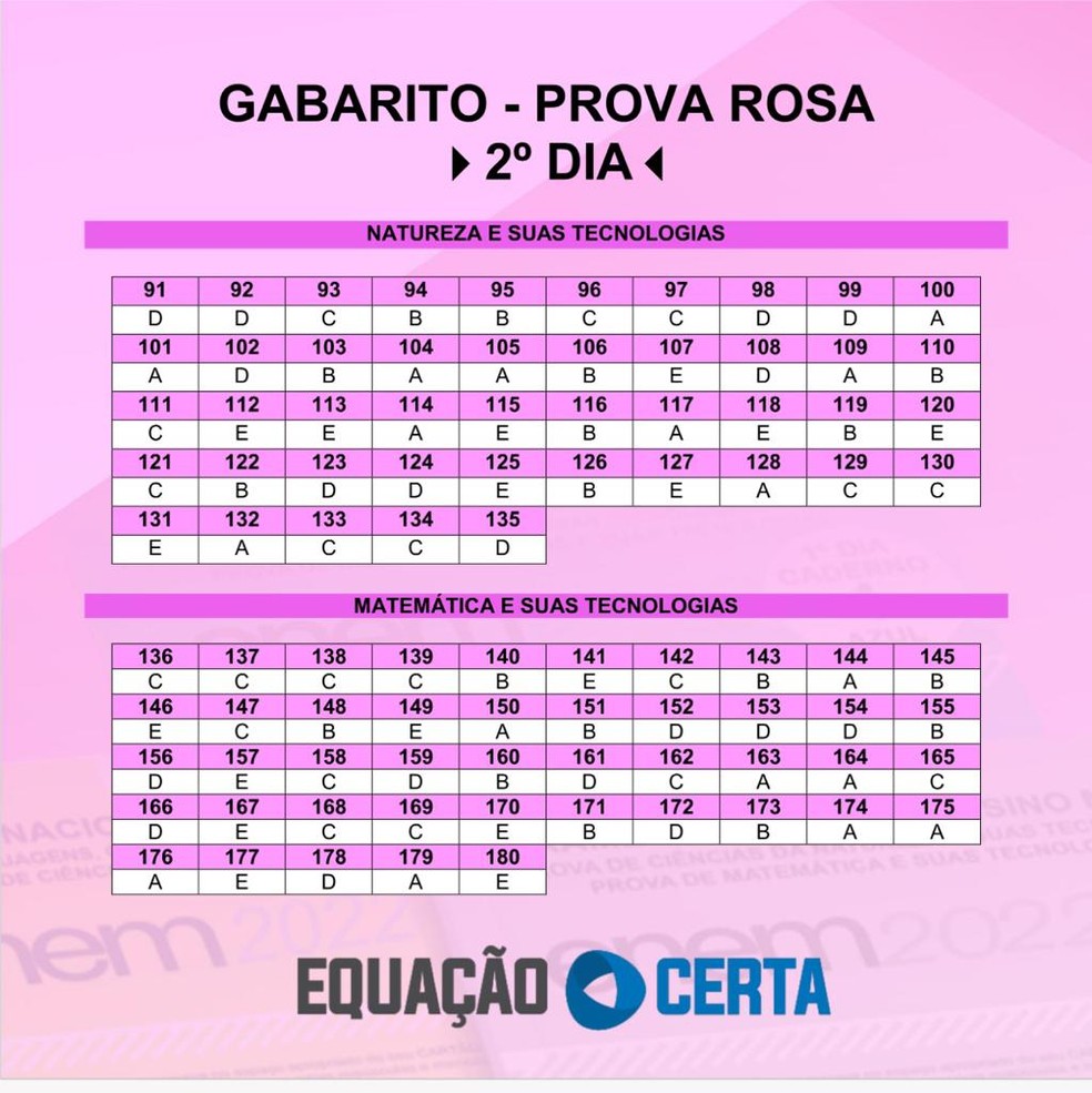 Prova Rosa 2º dia Enem 2022 - Piauí  — Foto: Equação Certa