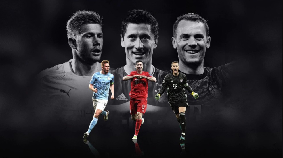 Lewandowski, Neuer e De Bruyne disputarão troféu de melhor jogador da Europa em 2019/20 — Foto: Reprodução/Uefa.com