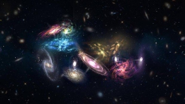 Ilustração das 14 galáxias identificadas pelos cientistas (Foto: NRAO/AUI/NSF; S. Dagnello)