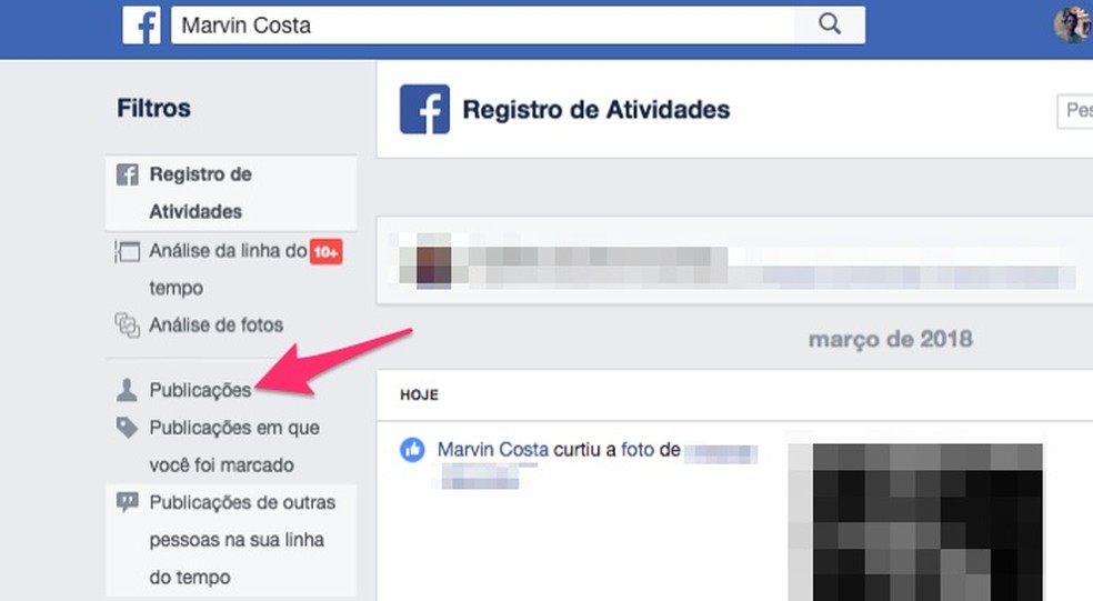 Ação para acessar o registro de posts do Facebook para usar a extensão Social Book Post Manager — Foto: Reprodução/Marvin Costa