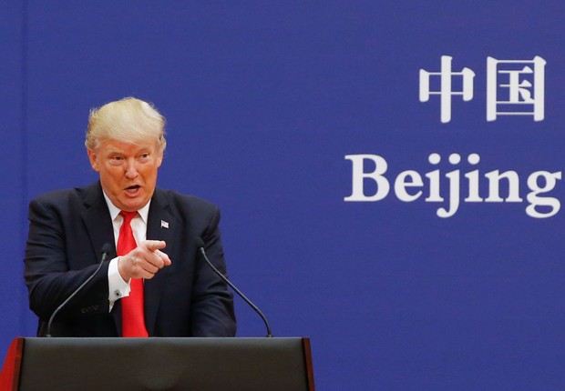 Trump durante visita à China (Foto: Thomas Peter-Pool/Getty Images)