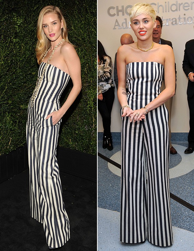 Rosie Huntington Whiteley e Miley Cyrus com o macacão Chanel (Foto: Getty Images) Rosie Huntington Whiteley e Miley Cyrus com o macacão Chanel (Foto: Getty Images)